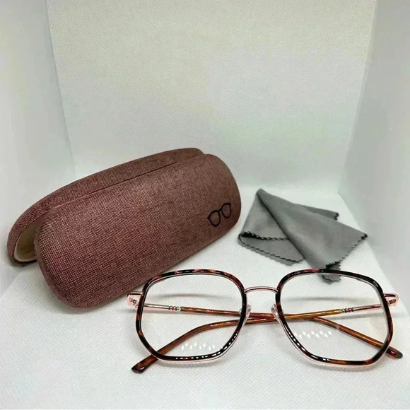 Rose Gold and Animal Print Frame Blue Light Blocking Optical Glasses - Picture 1 of 5